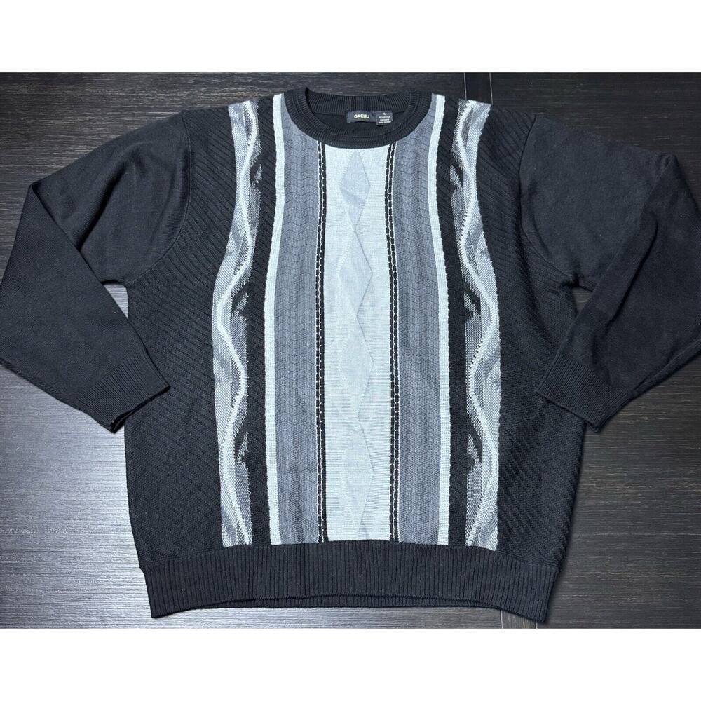Gachu Coogi Style Black Vertical Stripe Sweater, Casual, Retro, Y2K, 3d,Size XL